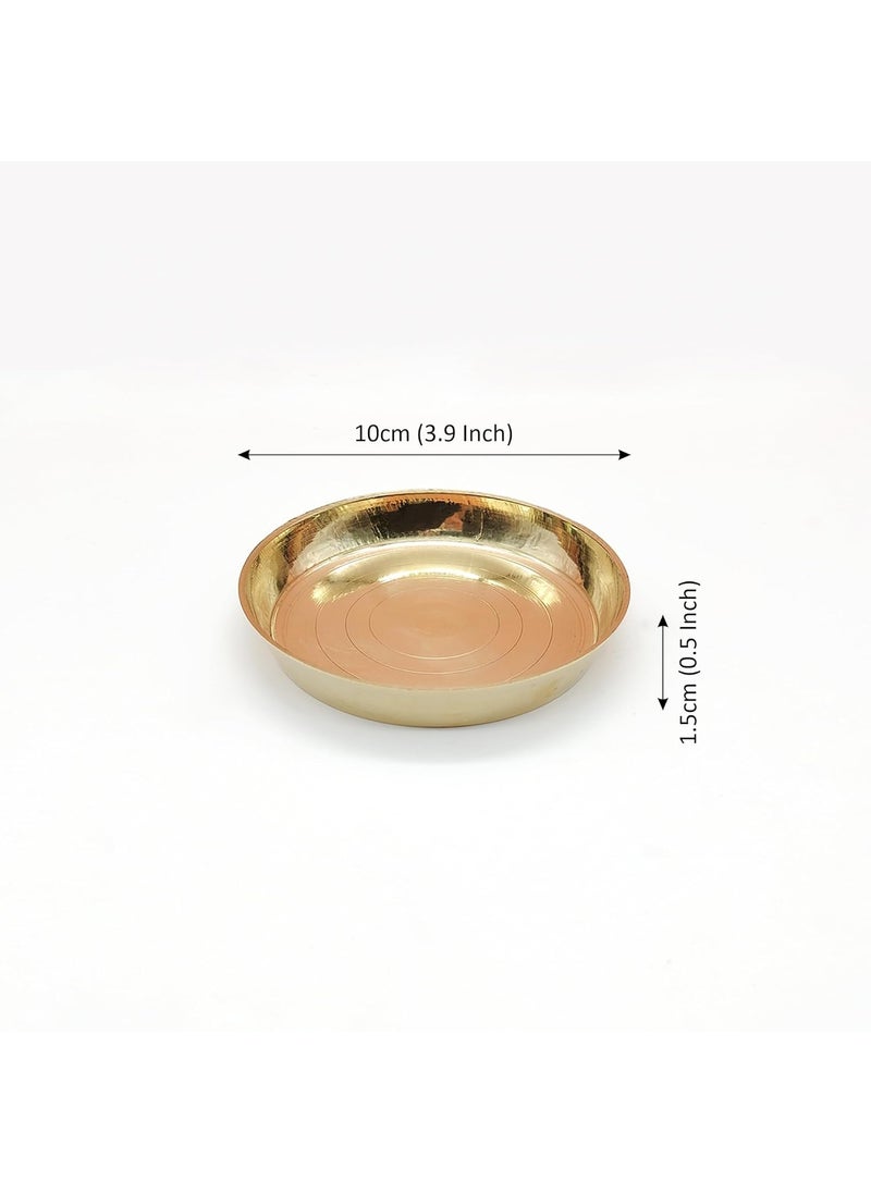 TORPPEZA Brass plain Design heavy plate for store kumkum haldi akshat prashadheavy small thali for pooja purpose round shape plate Size 102cm Pack of 3
