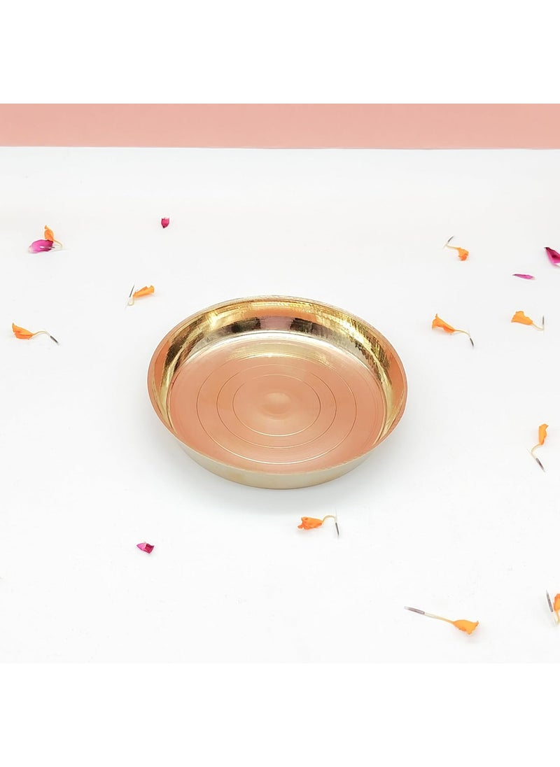 TORPPEZA Brass plain Design heavy plate for store kumkum haldi akshat prashadheavy small thali for pooja purpose round shape plate Size 102cm Pack of 3