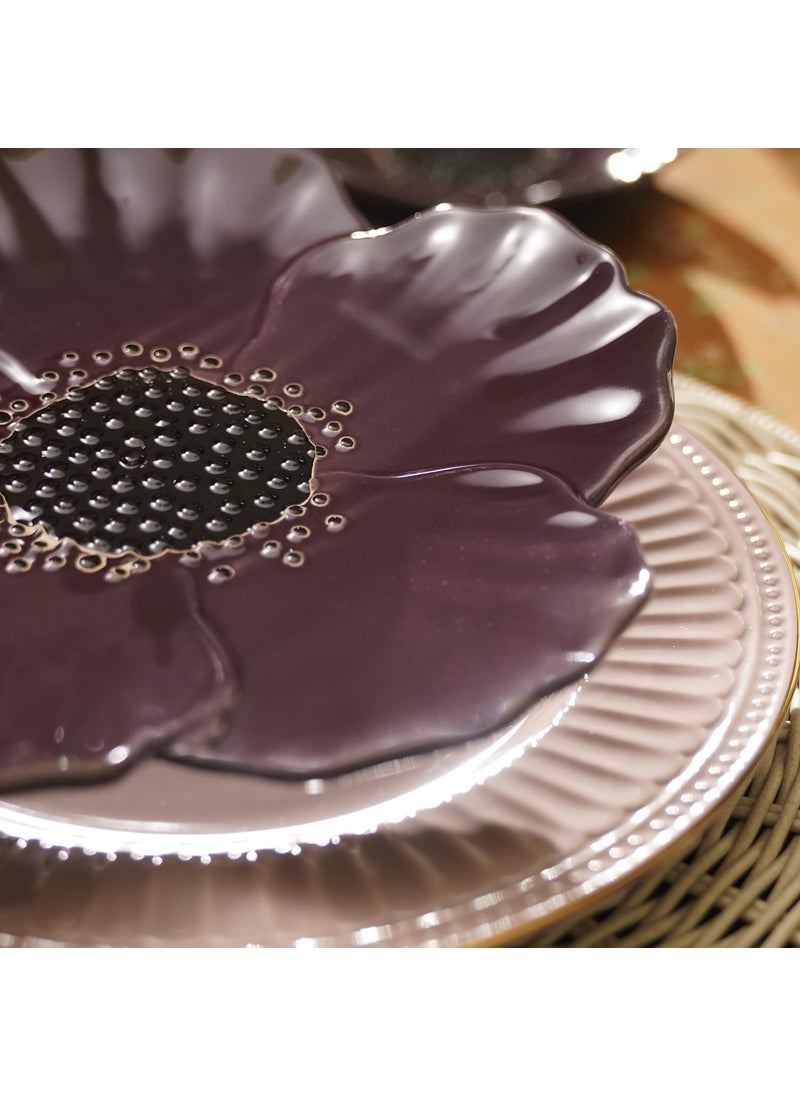 PURE HOME LIVING Purple Floral Shaped Ceramic Platter Medium Perfect for Serving Sweets Cookies Dry Fruits Snacks