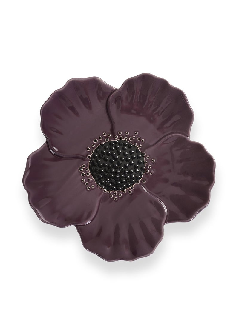 PURE HOME LIVING Purple Floral Shaped Ceramic Platter Medium Perfect for Serving Sweets Cookies Dry Fruits Snacks