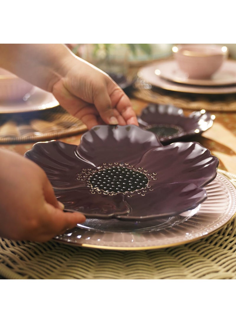 PURE HOME LIVING Purple Floral Shaped Ceramic Platter Medium Perfect for Serving Sweets Cookies Dry Fruits Snacks
