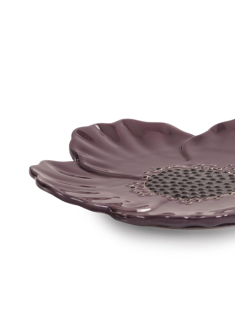 PURE HOME LIVING Purple Floral Shaped Ceramic Platter Medium Perfect for Serving Sweets Cookies Dry Fruits Snacks