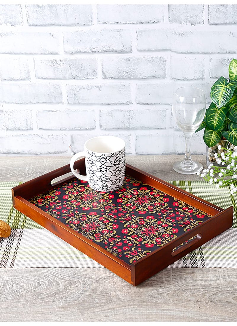 Reinvention Factory Floral Ornament Thai Teak Wood Medium Multipurpose Serving Tray
