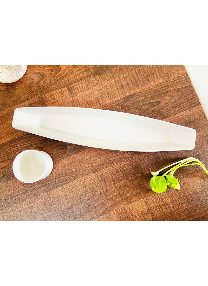 ALTAICA Porcelain Platter with Dip Round Bowl Serving for Snacks Starter Salad Perfect for Modern Kitchen Size 30x65x3 cm