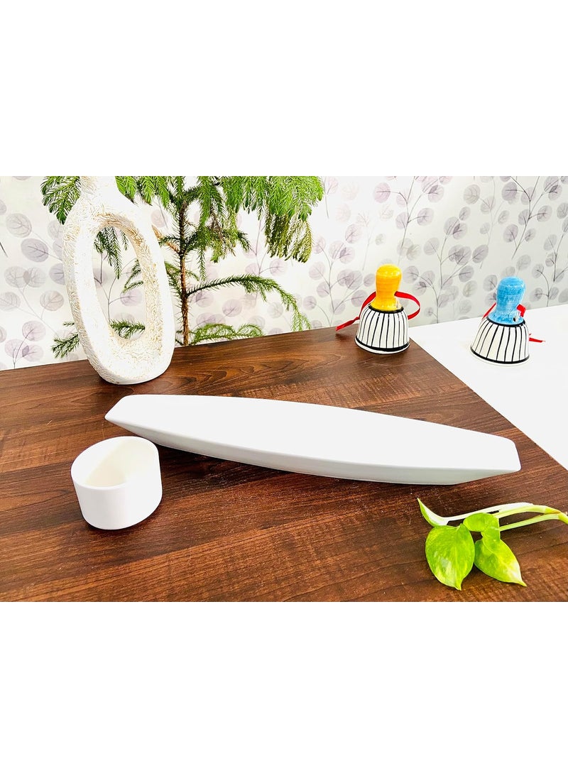 ALTAICA Porcelain Platter with Dip Round Bowl Serving for Snacks Starter Salad Perfect for Modern Kitchen Size 30x65x3 cm