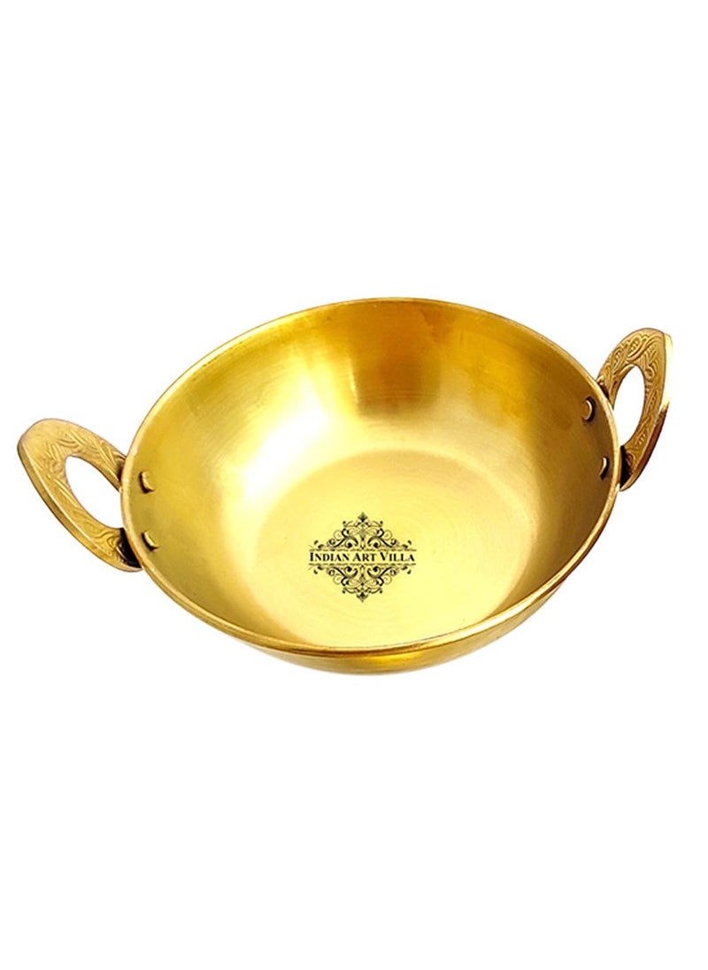 INDIAN ART VILLA Steel Brass Finish DW Hammered Kadhai with Embossed Handle 13 cm Handcrafted Durable Elegant Ideal for Serving