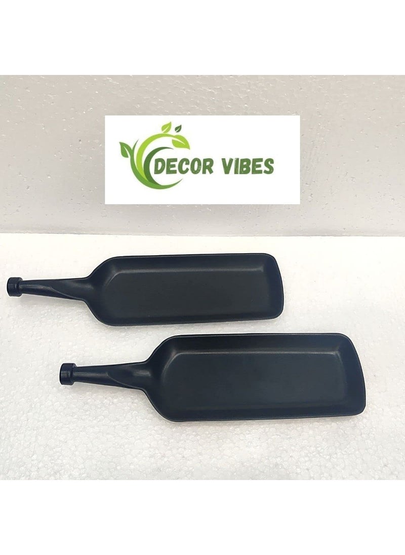 Decor Vibes Melamine Serving Bat Platter with Dip Bowl for French Fries Momos Rolls Dessert and Snacks ServingTray Diwali Gift Matt Black Pack of 4