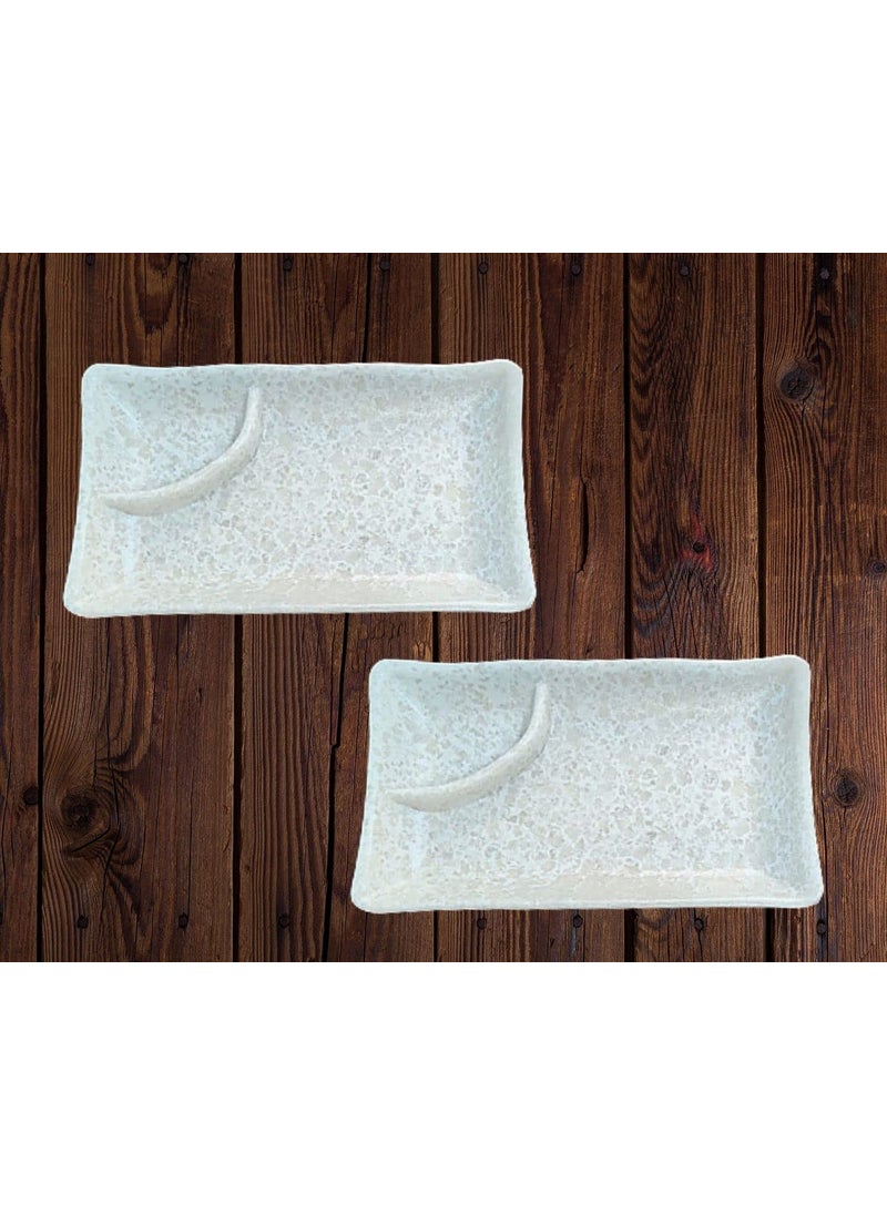 DECOR VIBES Melamine Chilla Platter for Serving Momos French Fries Rolls Paneer Tikka Dessert and Snacks ServingTray Marble White Pack of 2