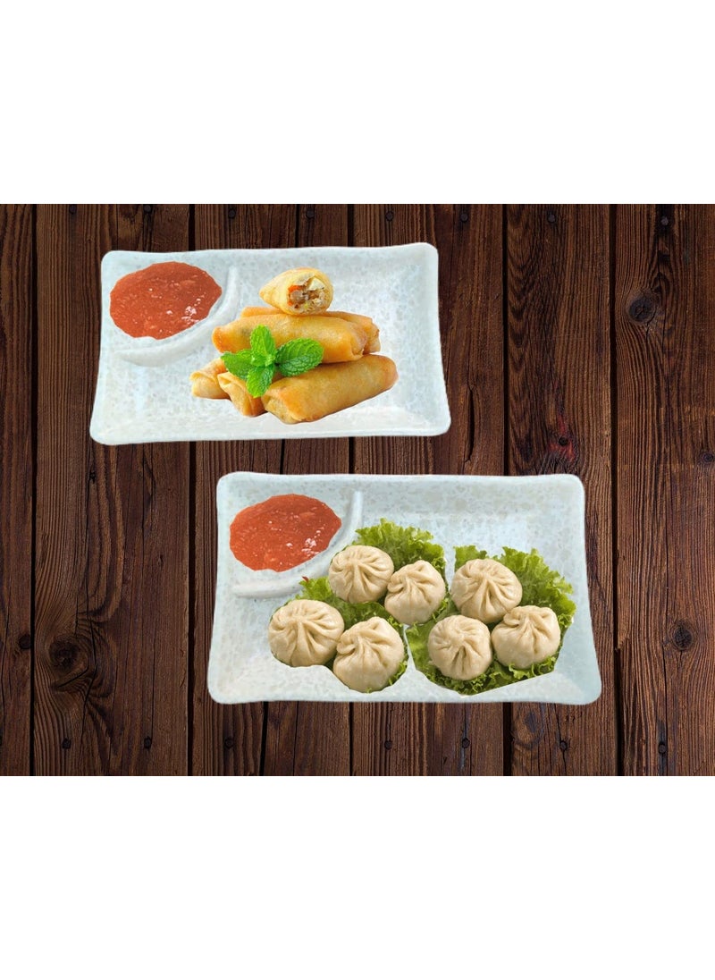 DECOR VIBES Melamine Chilla Platter for Serving Momos French Fries Rolls Paneer Tikka Dessert and Snacks ServingTray Marble White Pack of 2