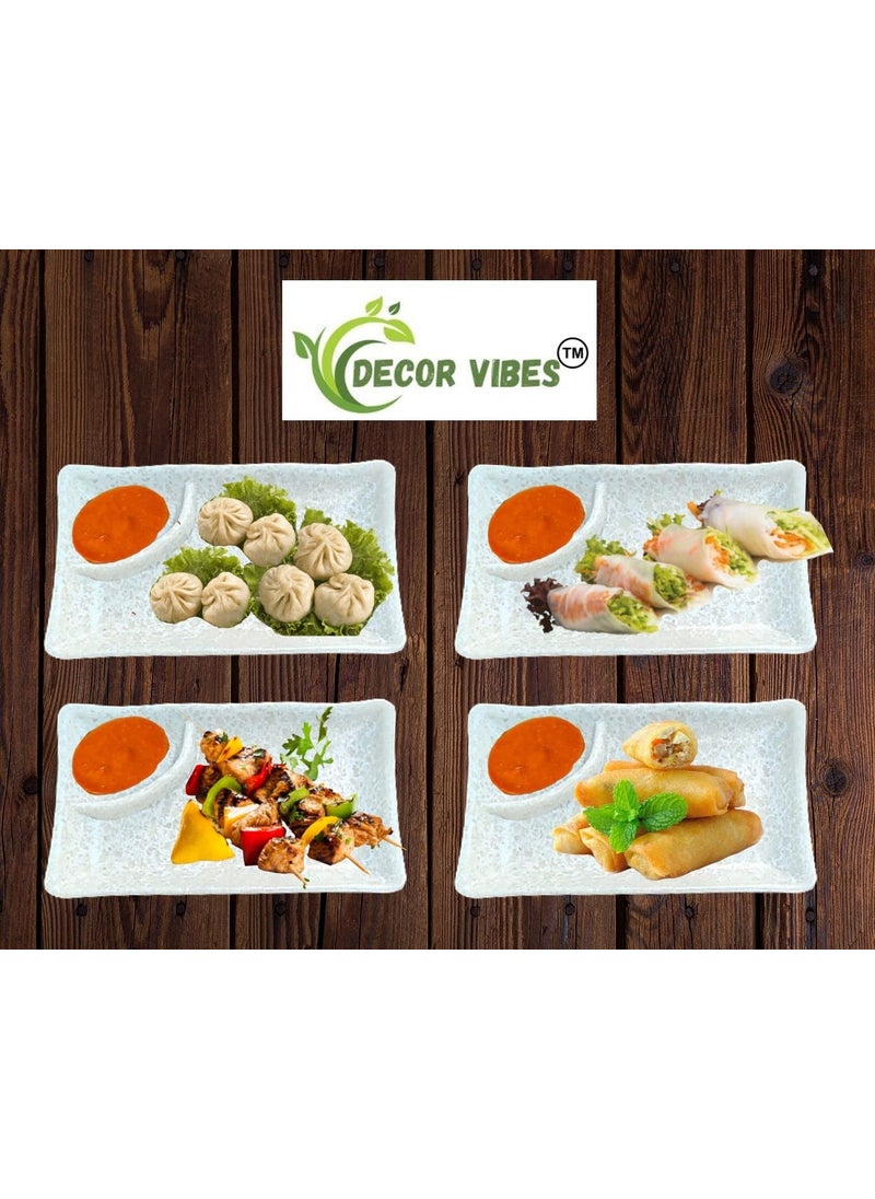 DECOR VIBES Melamine Chilla Platter for Serving Momos French Fries Rolls Paneer Tikka Dessert and Snacks ServingTray Marble White Pack of 2
