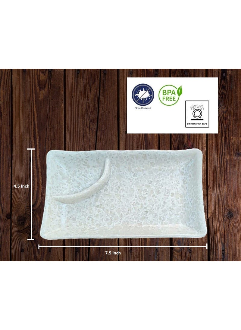 DECOR VIBES Melamine Chilla Platter for Serving Momos French Fries Rolls Paneer Tikka Dessert and Snacks ServingTray Marble White Pack of 2