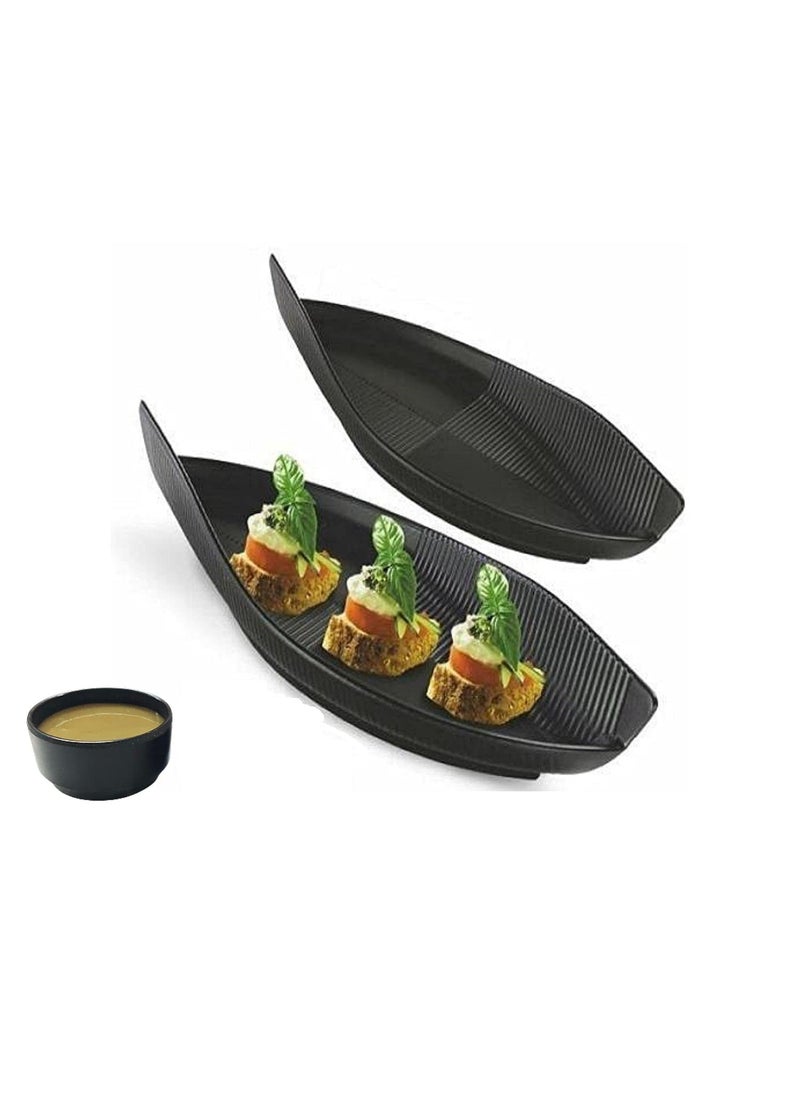 Home Decorise Melamine Rectangle French Fries Momos Serving Platter with 1 Dip Bowl Unbreakable Serving Dessert and Snacks PlatterTray Black Pack of 3