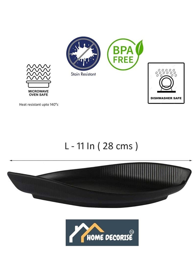 Home Decorise Melamine Rectangle French Fries Momos Serving Platter with 1 Dip Bowl Unbreakable Serving Dessert and Snacks PlatterTray Black Pack of 3