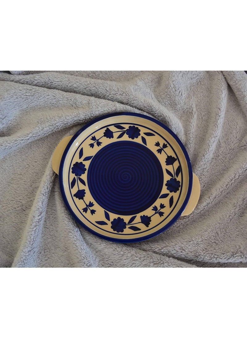 RenHomz Premium Ceramic Snacks Platter Baking and Serving PlateSize 8 inch Handmade Blue Legend Design Microwave Safe Oven Safe Freezer Safe