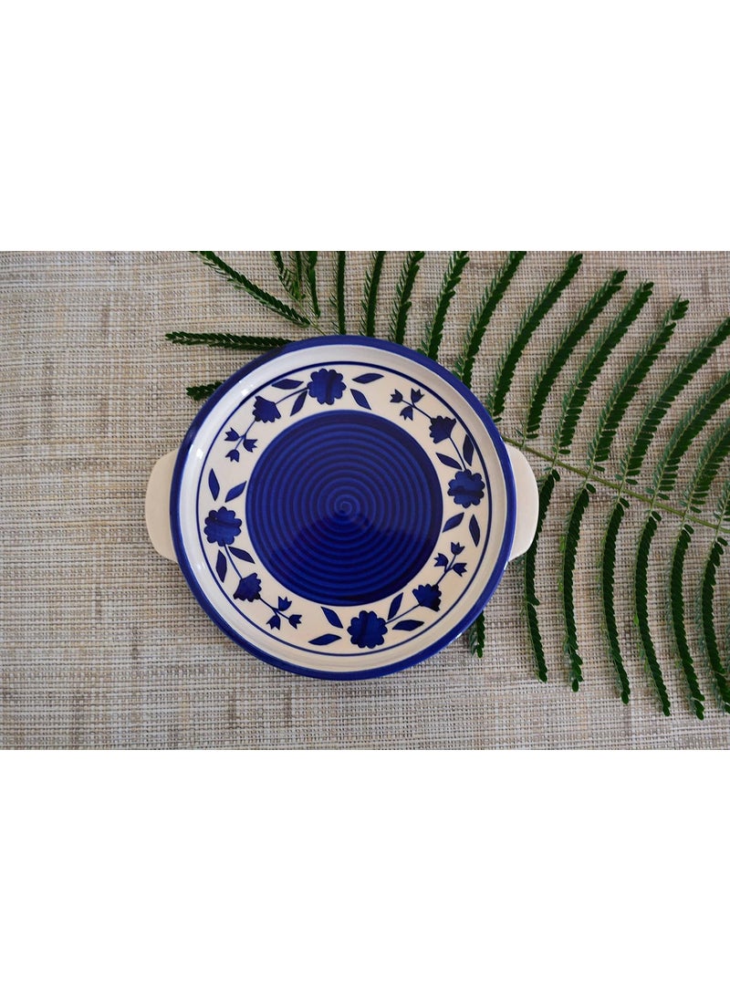 RenHomz Premium Ceramic Snacks Platter Baking and Serving PlateSize 8 inch Handmade Blue Legend Design Microwave Safe Oven Safe Freezer Safe