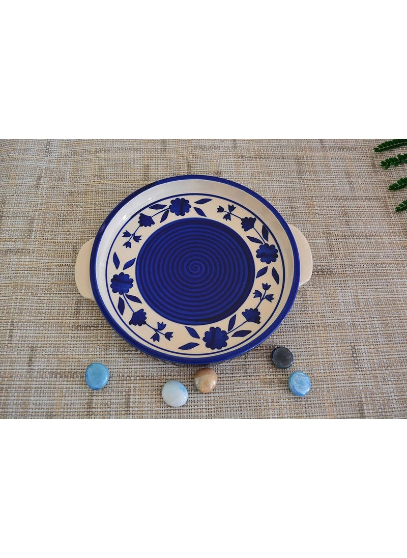 RenHomz Premium Ceramic Snacks Platter Baking and Serving PlateSize 8 inch Handmade Blue Legend Design Microwave Safe Oven Safe Freezer Safe