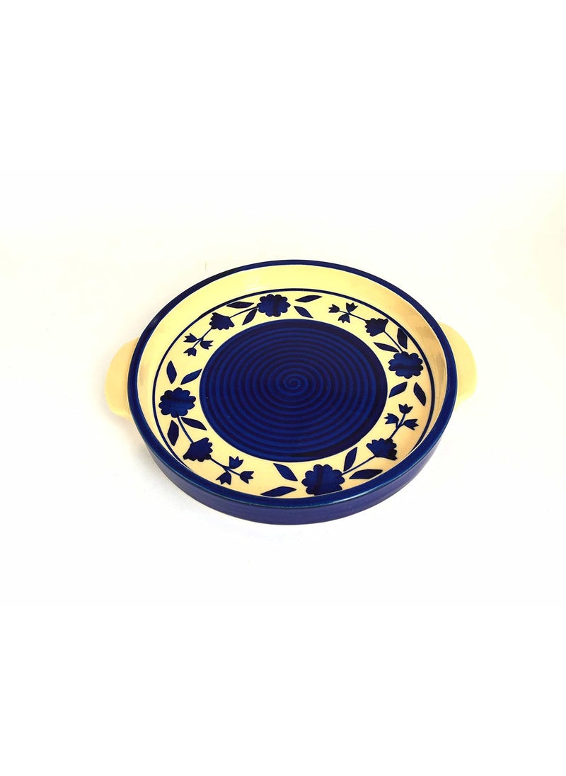 RenHomz Premium Ceramic Snacks Platter Baking and Serving PlateSize 8 inch Handmade Blue Legend Design Microwave Safe Oven Safe Freezer Safe