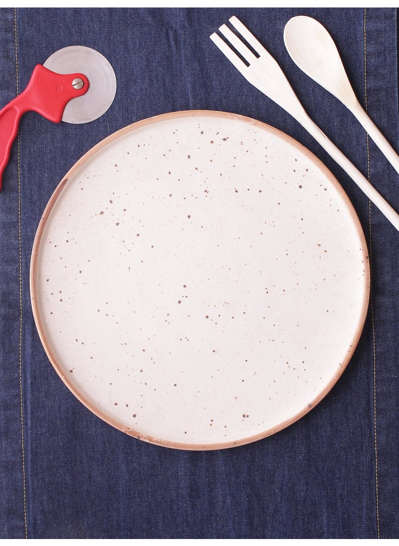 MIAH Decor MD215 Handcrafted Cream Matte Finish Ceramic Round Platter