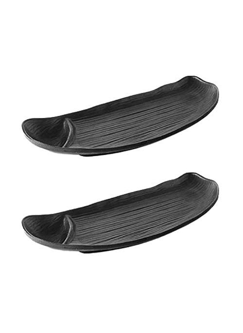DECOR VIBES Melamine Pizza Pasta Platter Combo Rolls French Fries Momos Serving Platter with 2 Dip Bowl Serving Dessert and Snacks PlateTray Multipurpose Matt Black Combo of 6