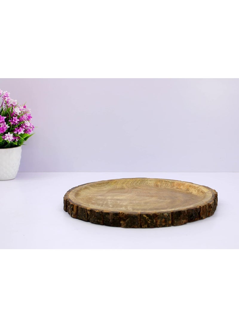 EmpireArts Designer Wooden Handcrafted Bark Serving Platter for Dining Table Beautiful Table Decor Round Shape Wooden Serving Tray Platter for Home and Kitchen Plate Size 253 CM Round