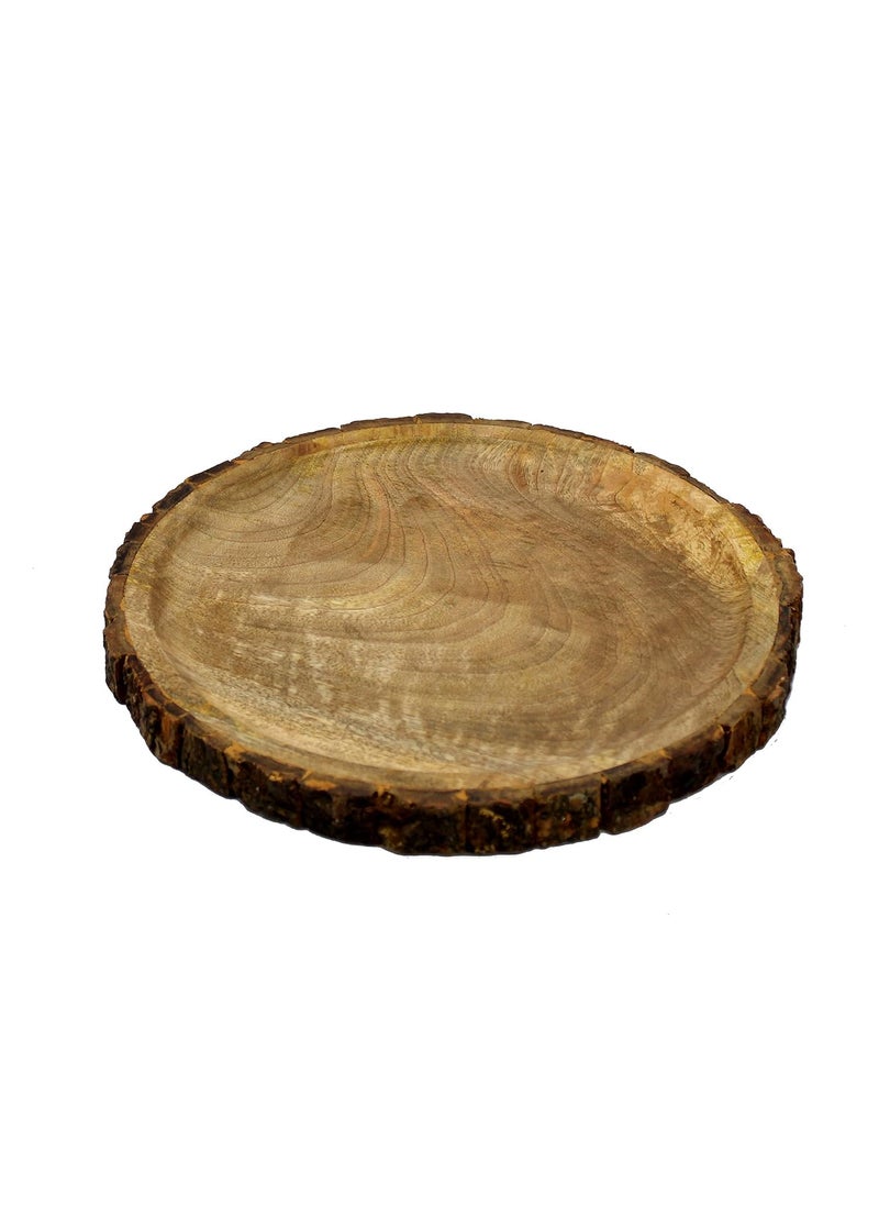 EmpireArts Designer Wooden Handcrafted Bark Serving Platter for Dining Table Beautiful Table Decor Round Shape Wooden Serving Tray Platter for Home and Kitchen Plate Size 253 CM Round