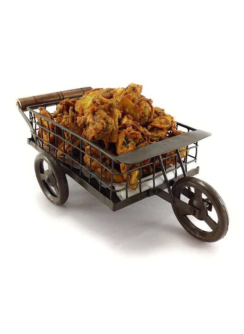 BOGEN LITE Metal Wagon Snack Platter for KitchenDinning Table Serving Platter Plain Black Color