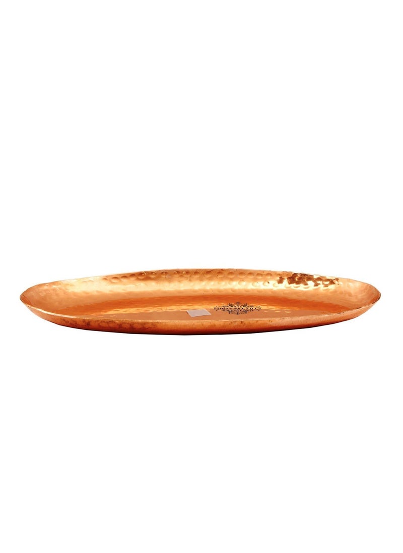 Indian Art Villa 10 Inch Copper Hammered Oval Tray Platter For Serving Dishes Tea Coffee Home Restaurant