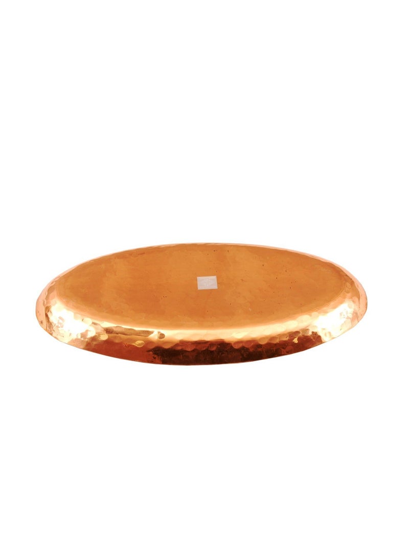 Indian Art Villa 10 Inch Copper Hammered Oval Tray Platter For Serving Dishes Tea Coffee Home Restaurant