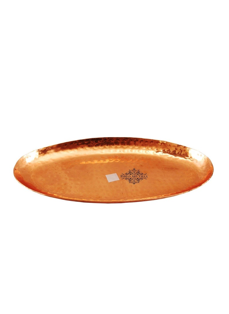 Indian Art Villa 10 Inch Copper Hammered Oval Tray Platter For Serving Dishes Tea Coffee Home Restaurant