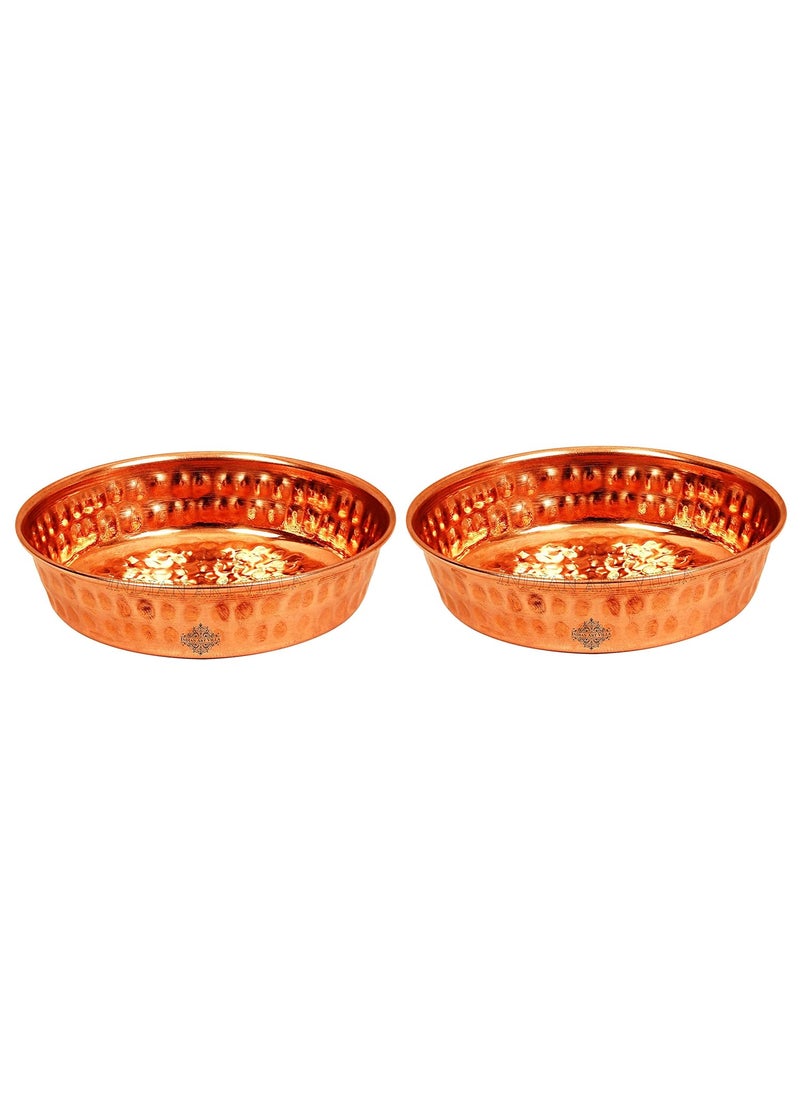 INDIAN ART VILLA Hammered Copper Rice Plate Serveware Dinnerware Home Restaurant 2 Pieces