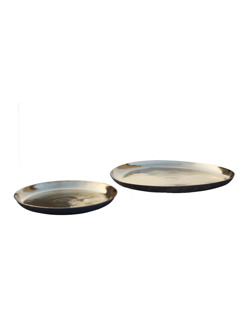 DeKulture Ayurveda Pure Kansa Bronze Dinner Nested Platters Set of 2 for Good Health