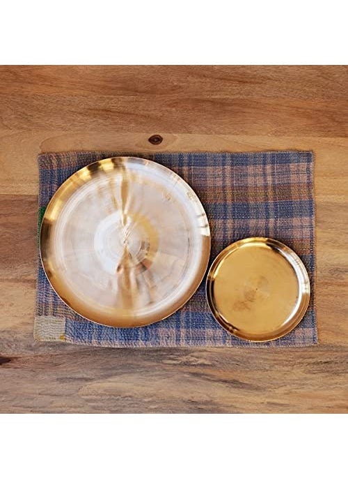 DeKulture Ayurveda Pure Kansa Bronze Dinner Nested Platters Set of 2 for Good Health