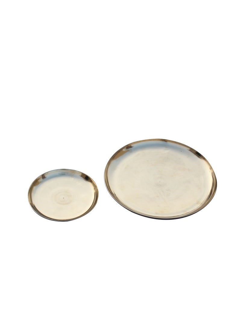 DeKulture Ayurveda Pure Kansa Bronze Dinner Nested Platters Set of 2 for Good Health