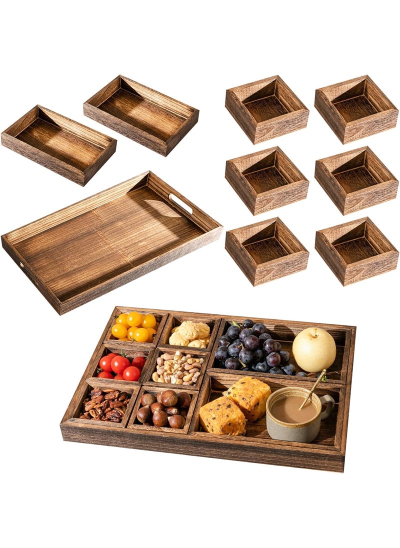 Hamdan Wooden Serving Tray with Handles Rectangular Plates with 8 compartmentsOttoman Tray for Living Roomare Used for Coffee TableSofa