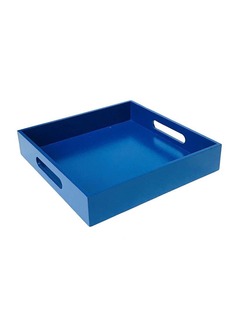 DULI Enamel Coated Deco Painted Multipurpose Tray in MDF Serving Tray for Home Dining Table Multipurpose Tray Water Heat Resistant Durable Blue 10x10