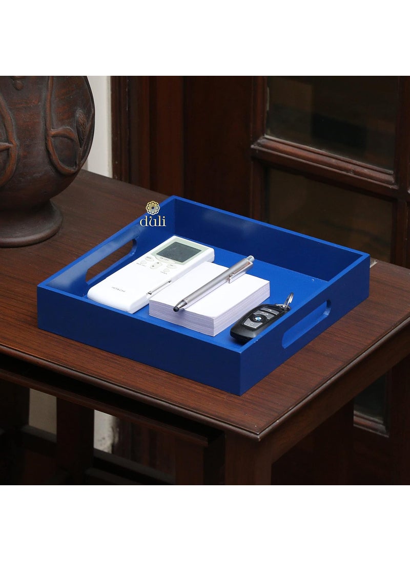 DULI Enamel Coated Deco Painted Multipurpose Tray in MDF Serving Tray for Home Dining Table Multipurpose Tray Water Heat Resistant Durable Blue 10x10