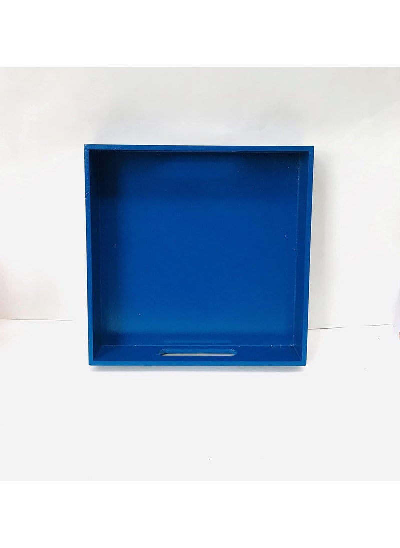 DULI Enamel Coated Deco Painted Multipurpose Tray in MDF Serving Tray for Home Dining Table Multipurpose Tray Water Heat Resistant Durable Blue 10x10
