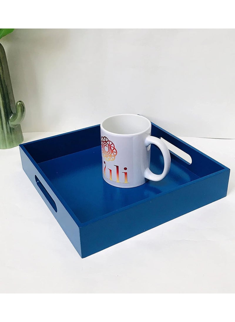 DULI Enamel Coated Deco Painted Multipurpose Tray in MDF Serving Tray for Home Dining Table Multipurpose Tray Water Heat Resistant Durable Blue 10x10