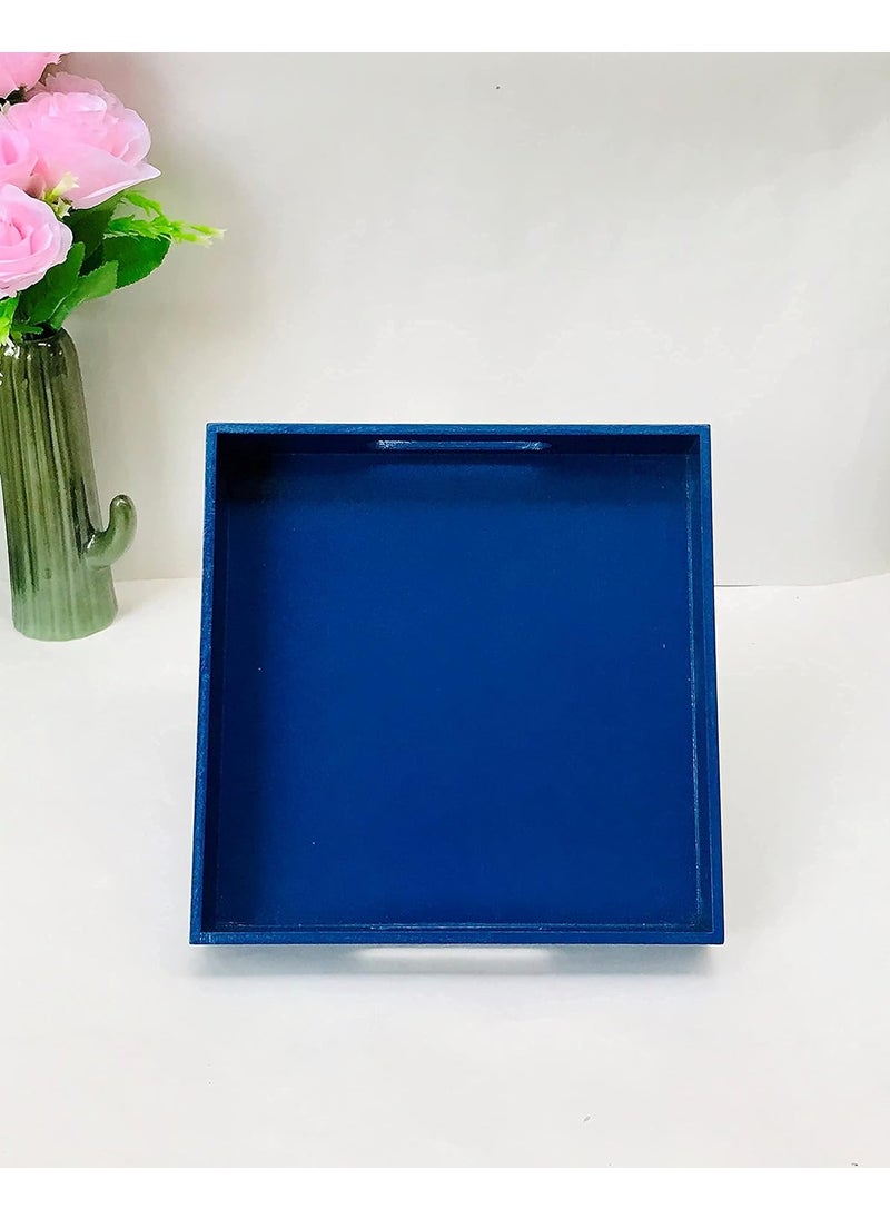 DULI Enamel Coated Deco Painted Multipurpose Tray in MDF Serving Tray for Home Dining Table Multipurpose Tray Water Heat Resistant Durable Blue 10x10