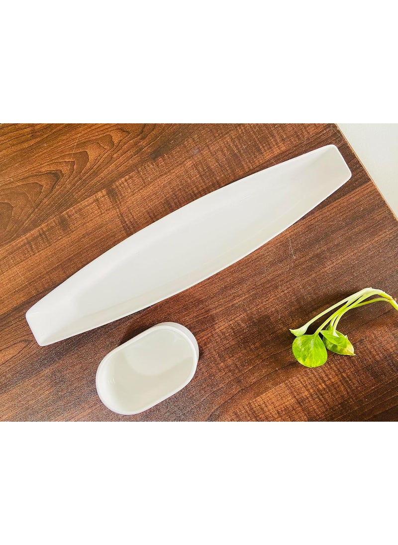 ALTAICA Porcelain Platter with Dip Bowl Serving for Snacks Starter Salad Perfect for Modern Kitchen Size 30x65x3 cm