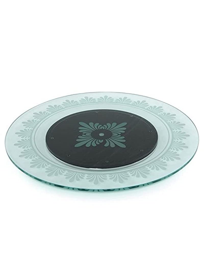 appeasy 21 Glass Lazy Susan Turntable Dining Table Centerpiece with Revolving disc Round Tabletop Rotating Tray Serving Plate Silent Smooth Spin Flora