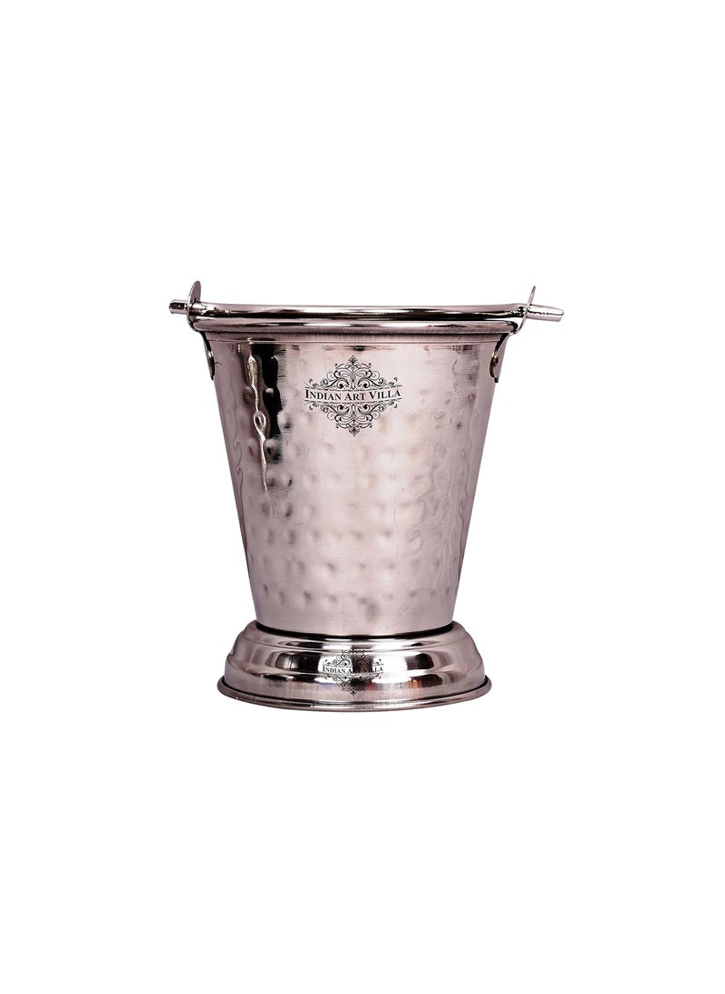 IndianArtVilla Hammered Steel Serving Bucket Serving Vegetable Rayta Dishes 450 ML Silver
