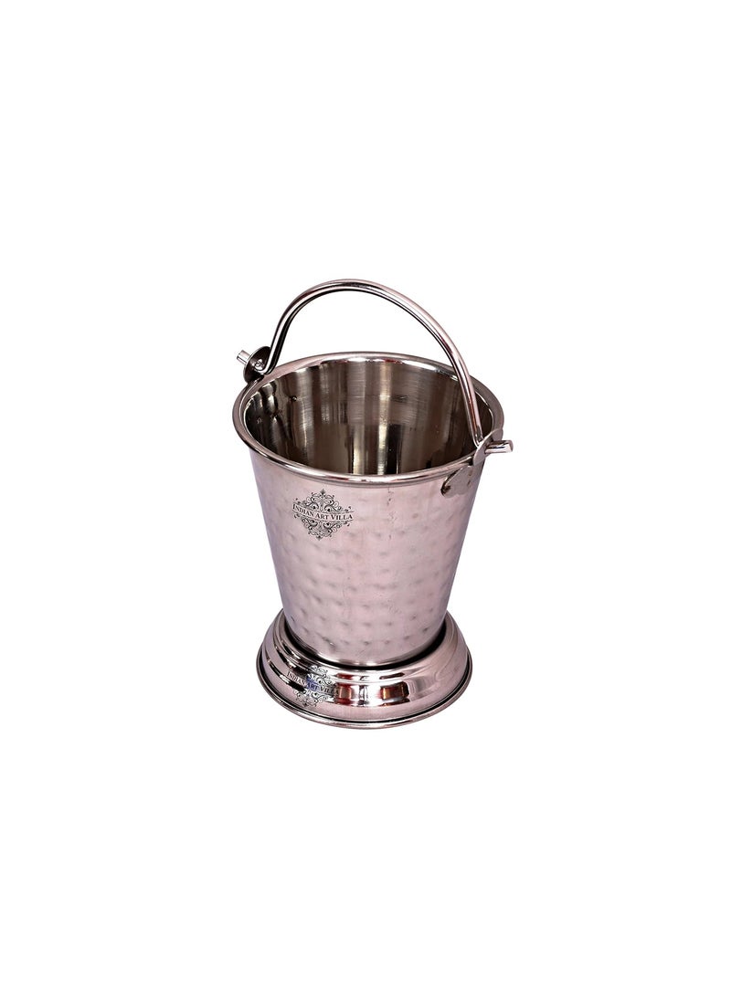 IndianArtVilla Hammered Steel Serving Bucket Serving Vegetable Rayta Dishes 450 ML Silver