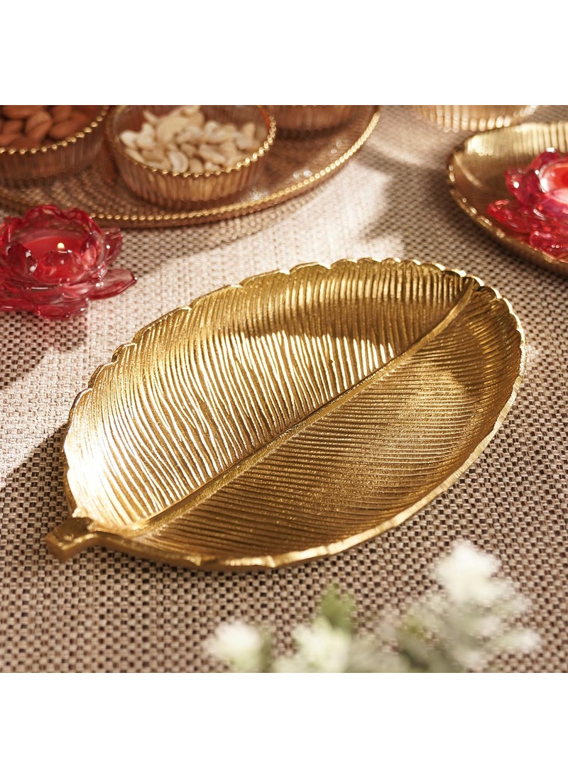Pure Home and Living Large Gold Jahanara Leaf Platter