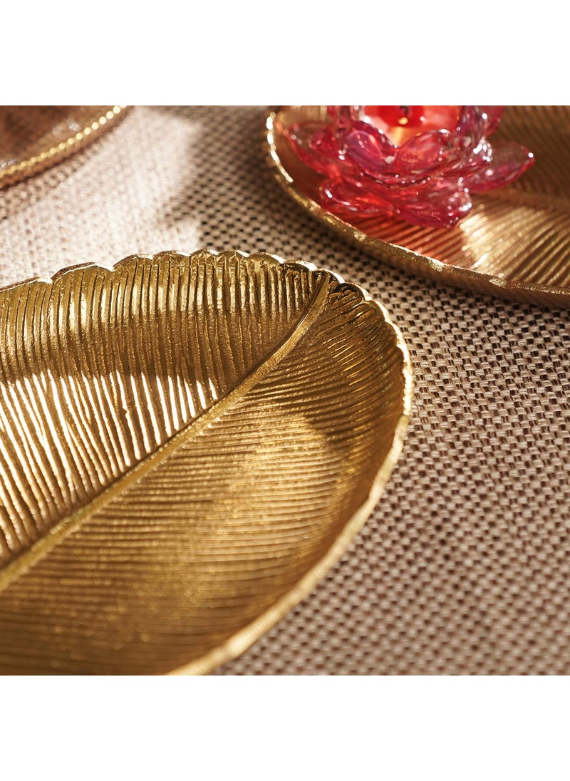 Pure Home and Living Large Gold Jahanara Leaf Platter