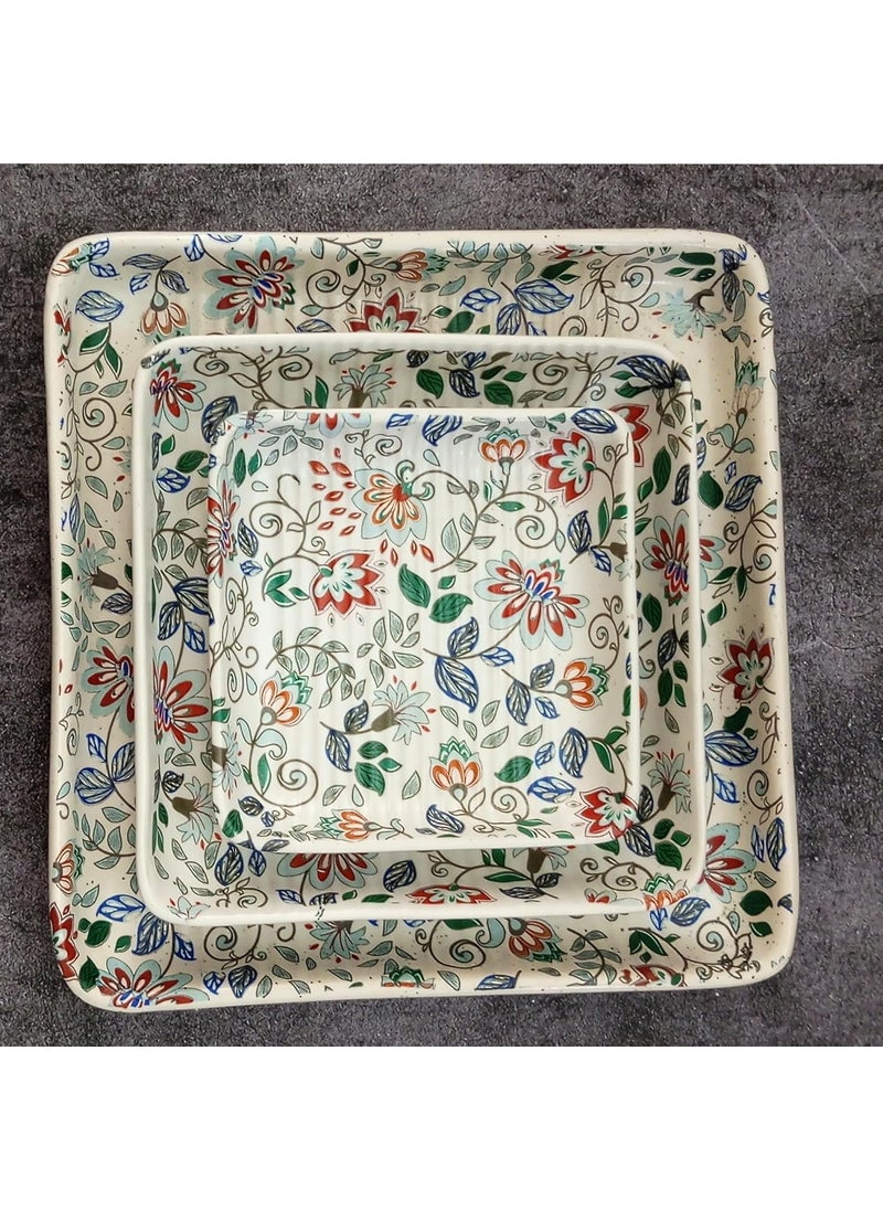 Lupaava Ceramic Platters Set of 3 Square Platters White Base with Dotted Design Printed