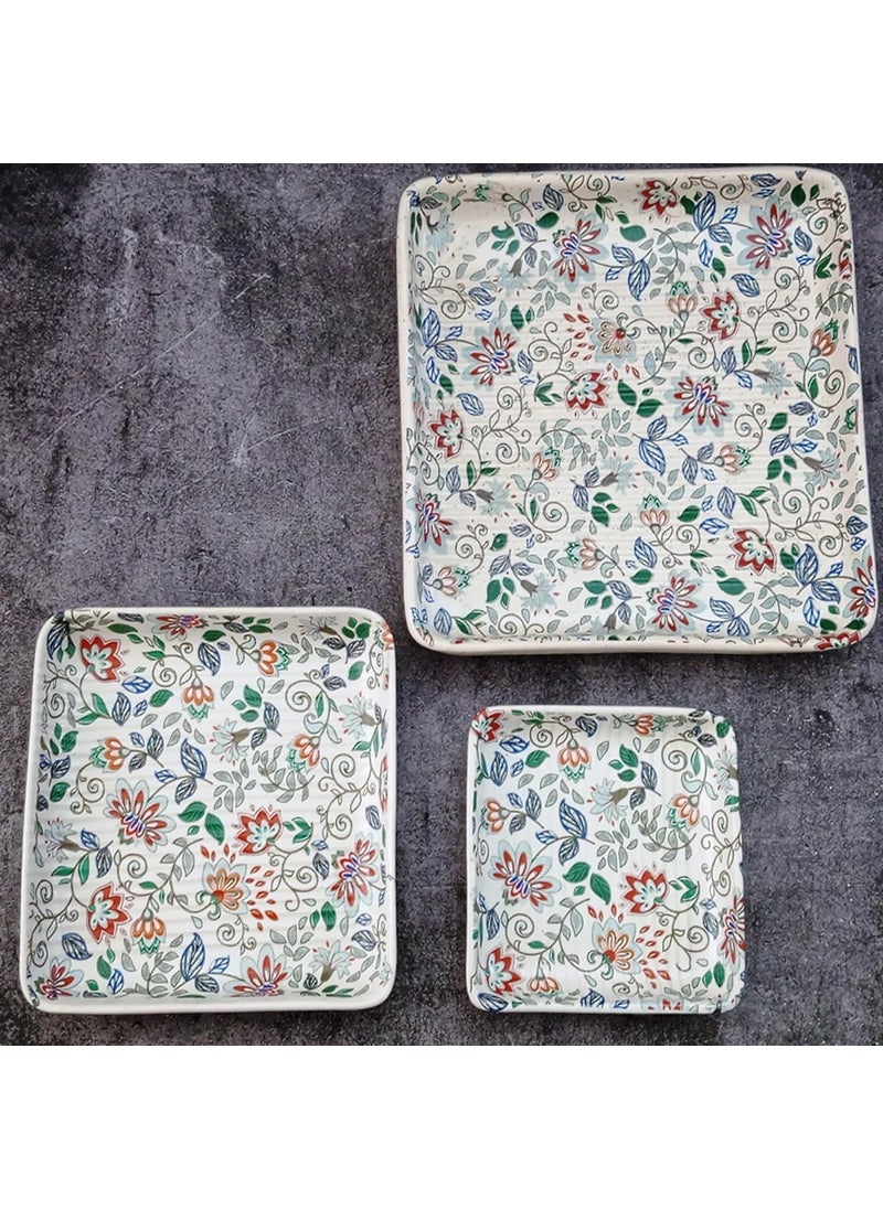 Lupaava Ceramic Platters Set of 3 Square Platters White Base with Dotted Design Printed