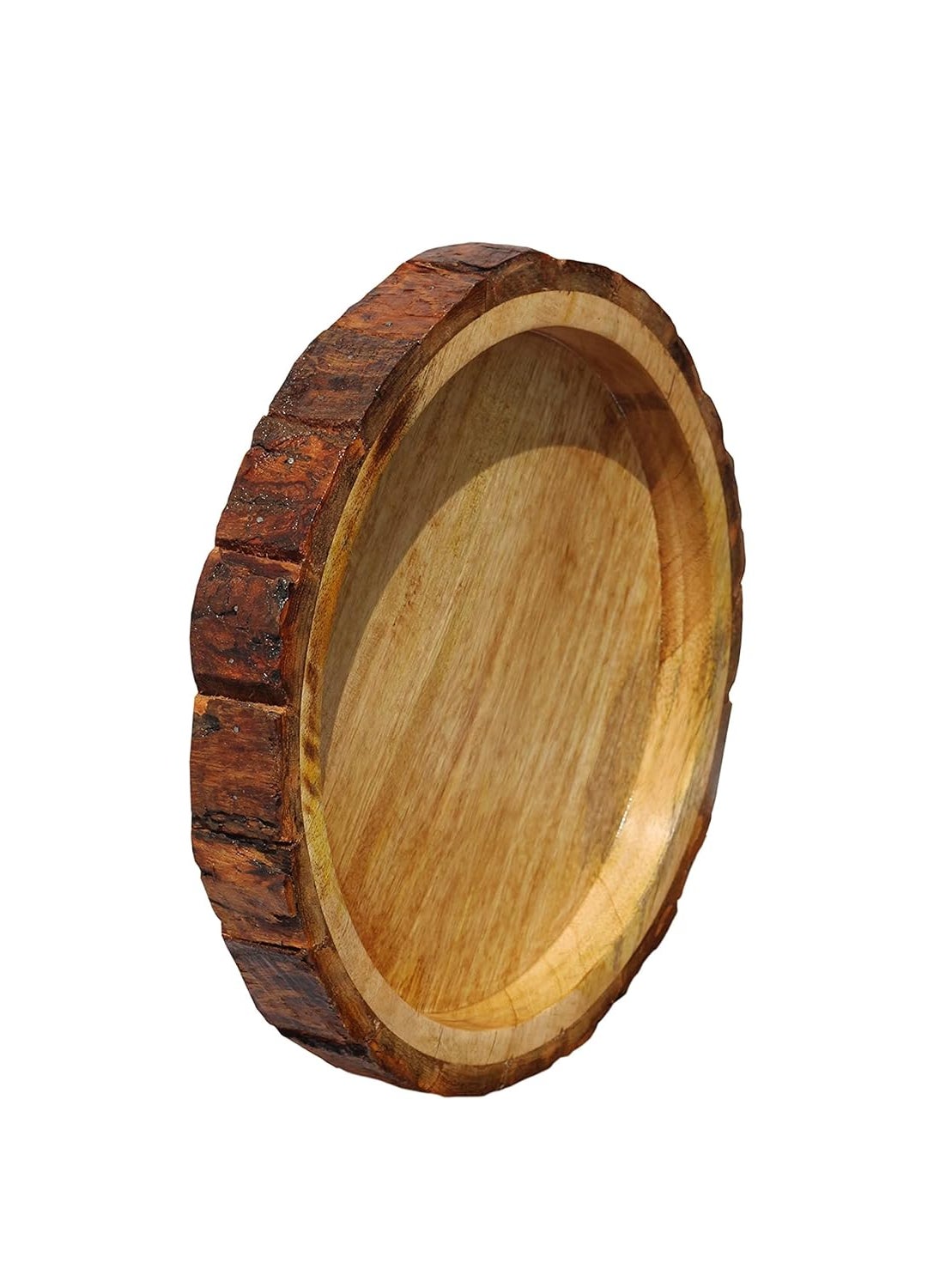 CRAFTCASTLE Beautiful Table Decor Round Shape Wooden Serving TrayPlatter for Home and Kitchen 12X12x15 Inches