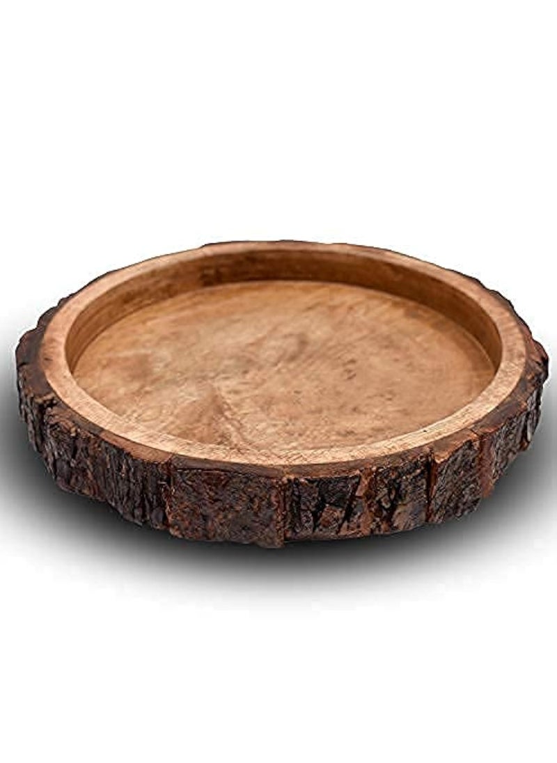 CRAFTCASTLE Beautiful Table Decor Round Shape Wooden Serving TrayPlatter for Home and Kitchen 12X12x15 Inches