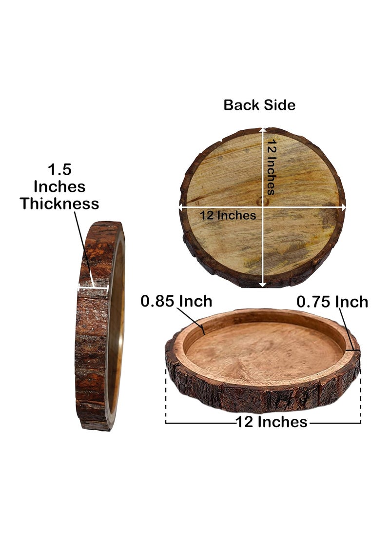 CRAFTCASTLE Beautiful Table Decor Round Shape Wooden Serving TrayPlatter for Home and Kitchen 12X12x15 Inches